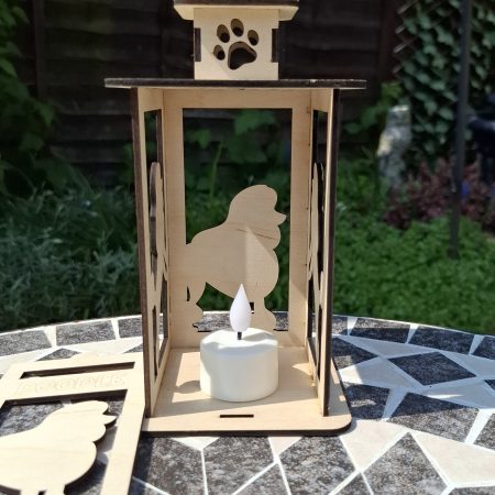 Personalised Dog Memorial Tea Light Lantern, Engraved Wooden Pet Remembrance