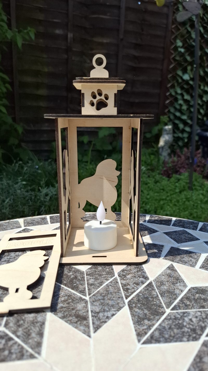 Personalised Dog Memorial Tea Light Lantern, Engraved Wooden Pet Remembrance