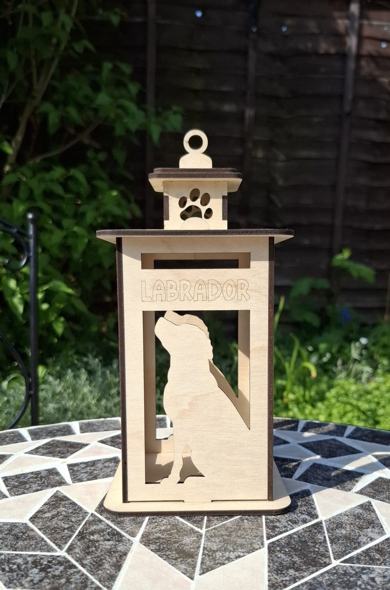 Personalised Dog Memorial Tea Light Lantern, Engraved Wooden Pet Remembrance