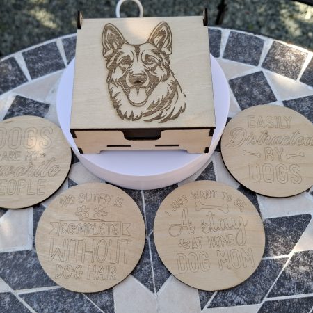 Engraved Dog Breed Coaster Set, Wooden Table Drinks Mat, Housewarming Present.