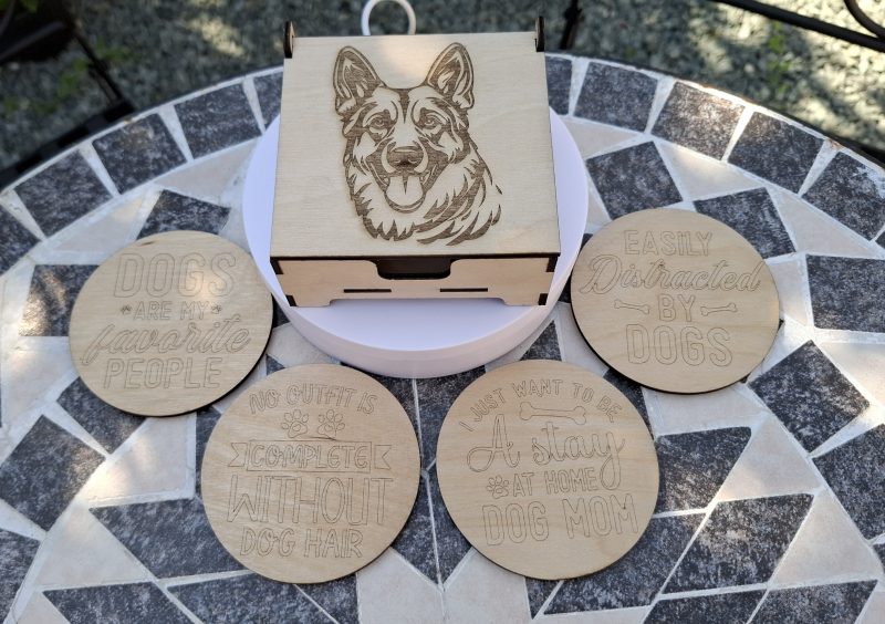 Engraved Dog Breed Coaster Set, Wooden Table Drinks Mat, Housewarming Present.