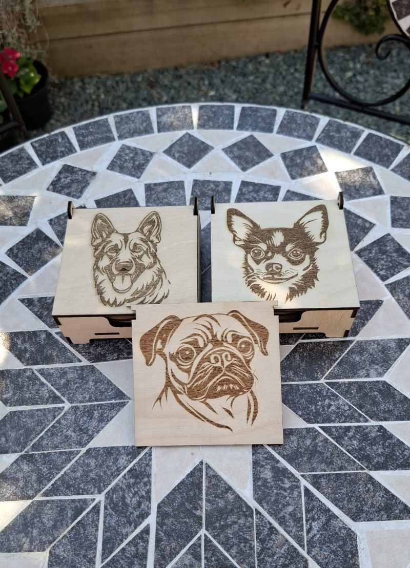 Engraved Dog Breed Coaster Set, Wooden Table Drinks Mat, Housewarming Present.