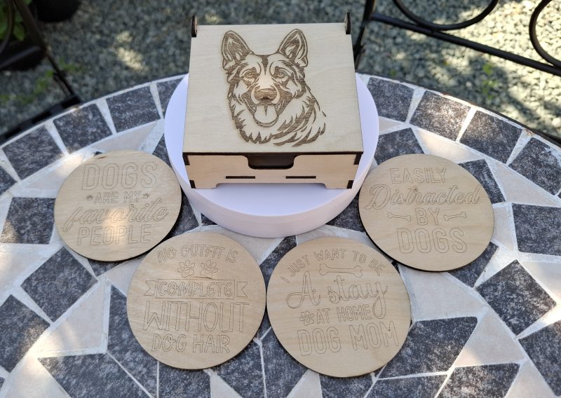 Engraved Dog Breed Coaster Set, Wooden Table Drinks Mat, Housewarming Present.
