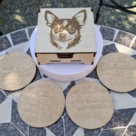 Engraved Dog Breed Coaster Set, Wooden Table Drinks Mat, Housewarming Present.