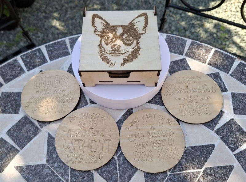 Engraved Dog Breed Coaster Set, Wooden Table Drinks Mat, Housewarming Present.
