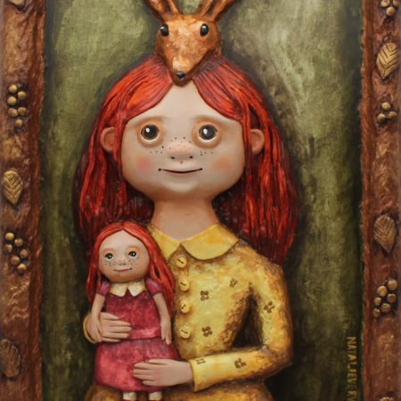OOAK 3D Relief Portrait Lila Sunkeeper, Paper Clay Sculpture, 30x42 cm Warm Vintage Wall Art