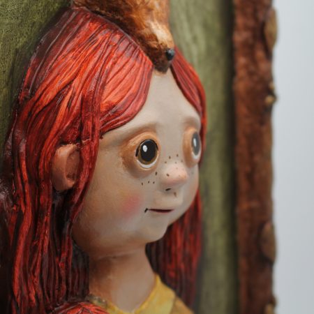 OOAK 3D Relief Portrait Lila Sunkeeper, Paper Clay Sculpture, 30x42 cm Warm Vintage Wall Art