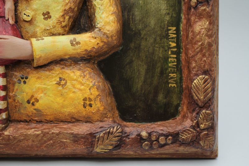 OOAK 3D Relief Portrait Lila Sunkeeper, Paper Clay Sculpture, 30x42 cm Warm Vintage Wall Art