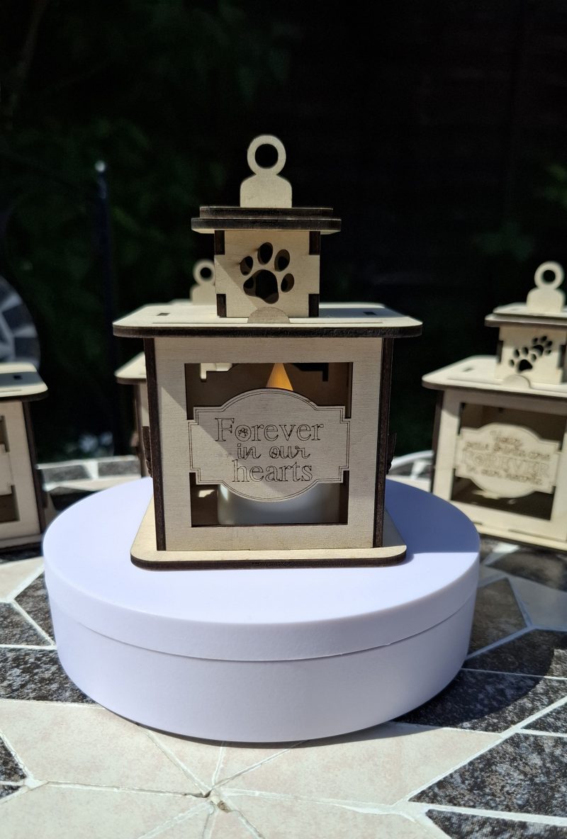 Personalised Dog Wooden Memorial Lantern – Engraved Pet Bereavement Keepsake