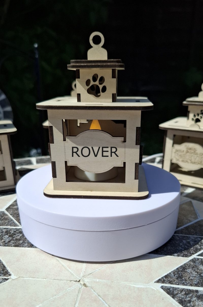 Personalised Dog Wooden Memorial Lantern – Engraved Pet Bereavement Keepsake