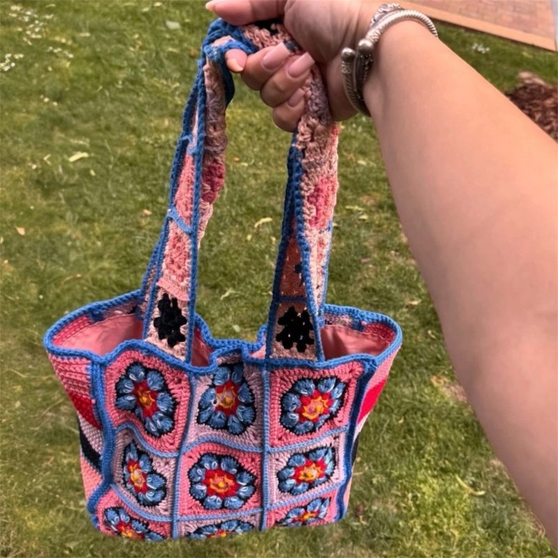Handmade Rustic Floral Cotton Tote Bag - Recycled Lining