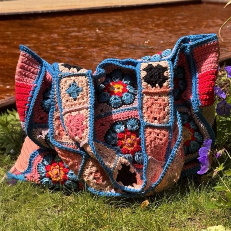 Handmade Rustic Floral Cotton Tote Bag - Recycled Lining
