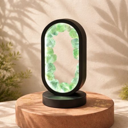 Small oval crystal ring light – green fluorite 20cm high usb powered