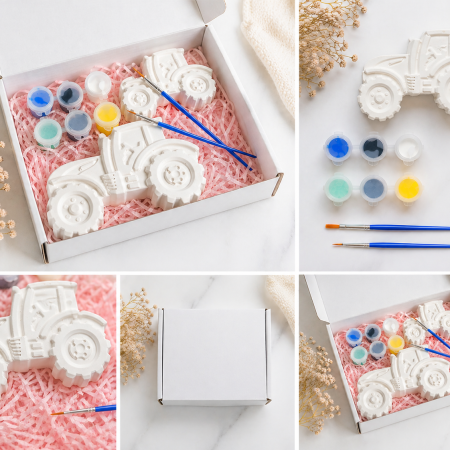 Kids Paint-Your-Own Plaster Tractor Set – Creative Craft Kit