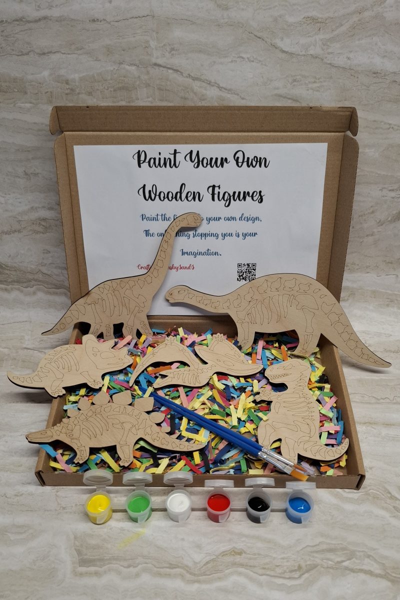 Wooden Dinosaur Craft Kit, Paint Your Own, DIY Painting, Wooden Cut-Outs