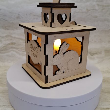Personalised Rabbit Wooden Memorial Lantern – Engraved Pet Bereavement Keepsake