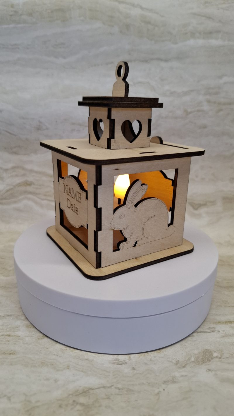 Personalised Rabbit Wooden Memorial Lantern – Engraved Pet Bereavement Keepsake