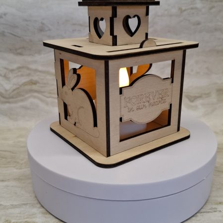 Personalised Rabbit Wooden Memorial Lantern – Engraved Pet Bereavement Keepsake