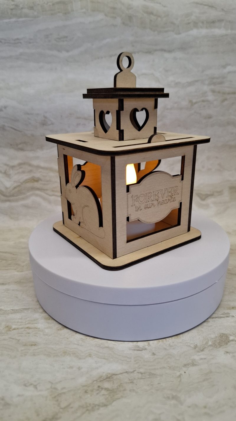 Personalised Rabbit Wooden Memorial Lantern – Engraved Pet Bereavement Keepsake