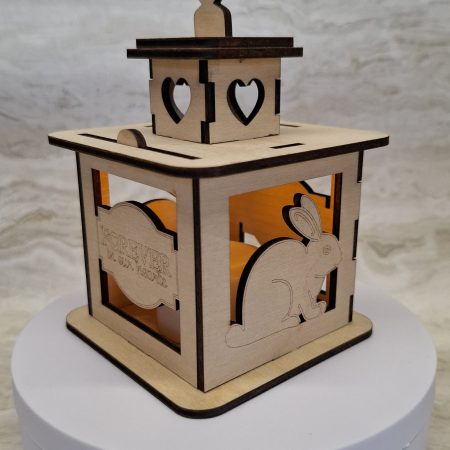 Personalised Rabbit Wooden Memorial Lantern – Engraved Pet Bereavement Keepsake