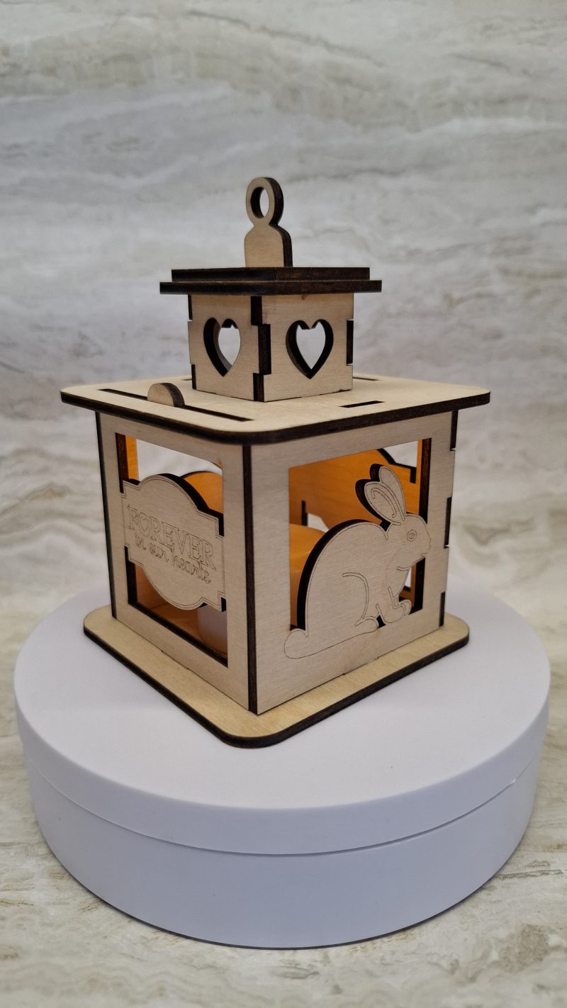 Personalised Rabbit Wooden Memorial Lantern – Engraved Pet Bereavement Keepsake