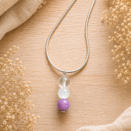 Peace & Perspective Pendant – Clear Quartz, Selenite & Amethyst Crystal Necklace