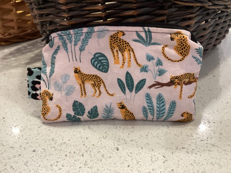 Small Cute Leopard Themed Fabric Padded Lined Zipped Coin/Card Purse