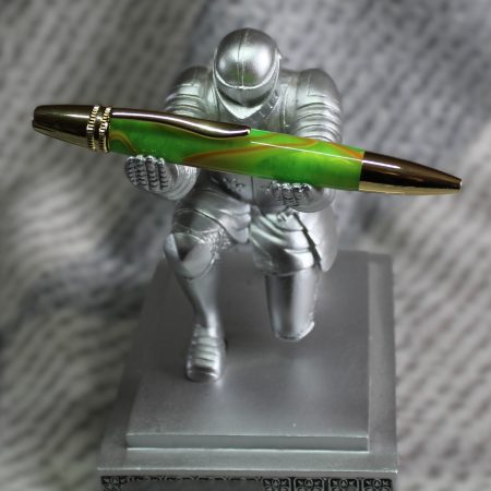 Premier twist ballpoint pen made from green coloured acrylic