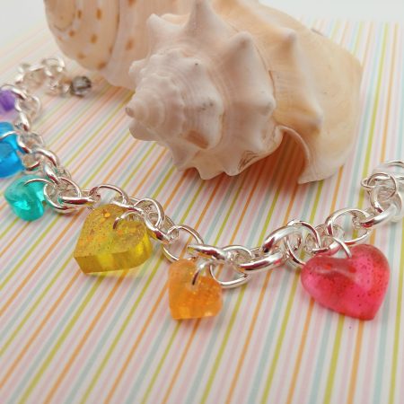 Rainbow Resin Hearts Chunky Charm bracelet