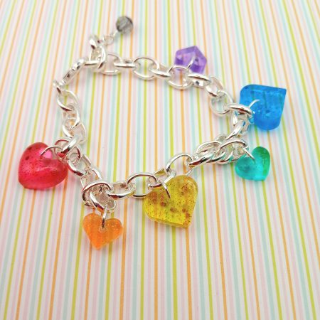 Rainbow Resin Hearts Chunky Charm bracelet