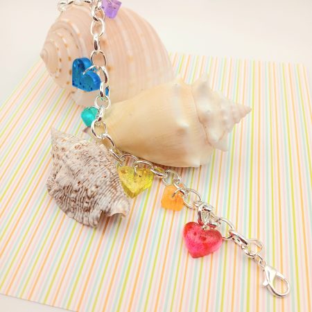 Rainbow Resin Hearts Chunky Charm bracelet