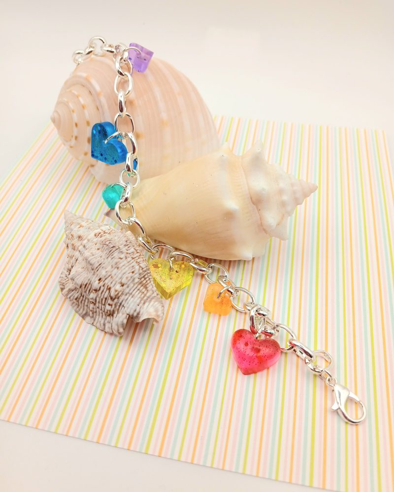 Rainbow Resin Hearts Chunky Charm bracelet