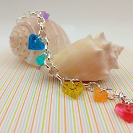 Rainbow Resin Hearts Chunky Charm bracelet