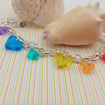 Rainbow Resin Hearts Chunky Charm bracelet