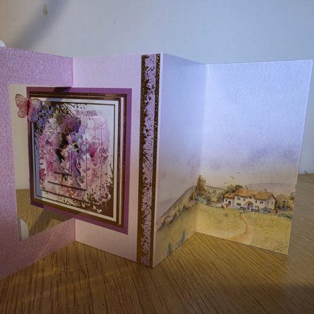 Handmade pink, lilac & gold floral Card with Butterflies