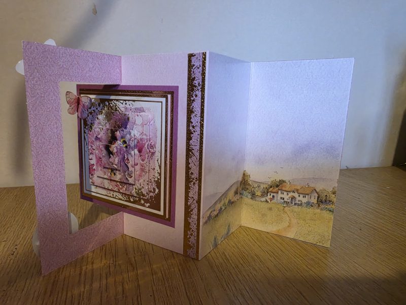 Handmade pink, lilac & gold floral Card with Butterflies