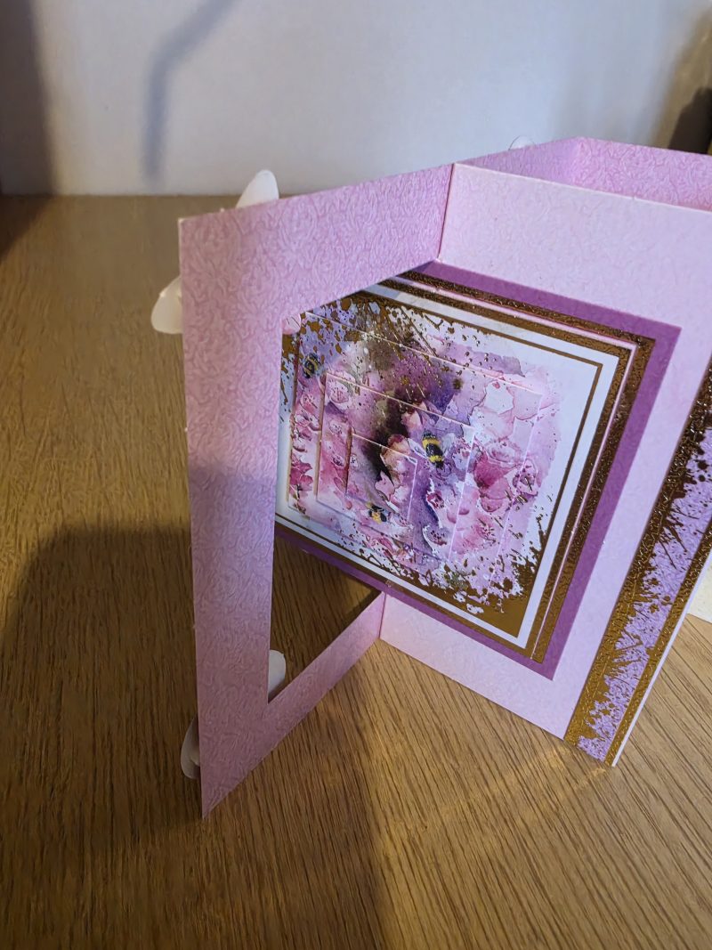 Handmade pink, lilac & gold floral Card with Butterflies