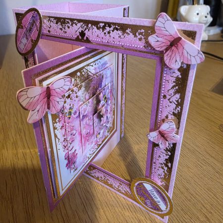Handmade pink, lilac & gold floral Card with Butterflies