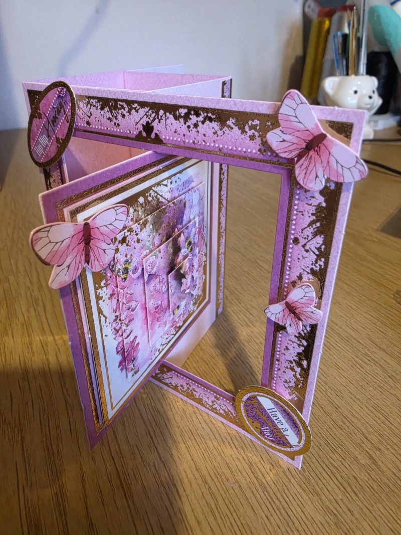 Handmade pink, lilac & gold floral Card with Butterflies