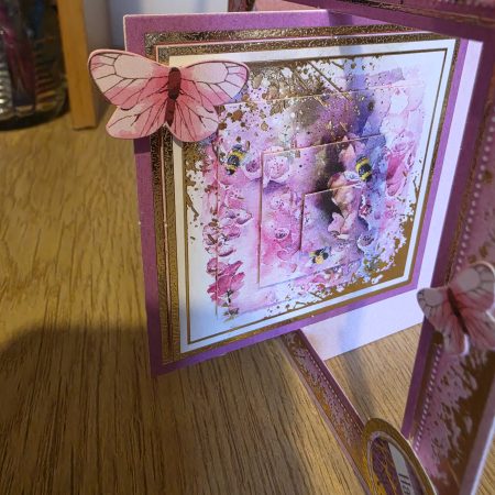 Handmade pink, lilac & gold floral Card with Butterflies