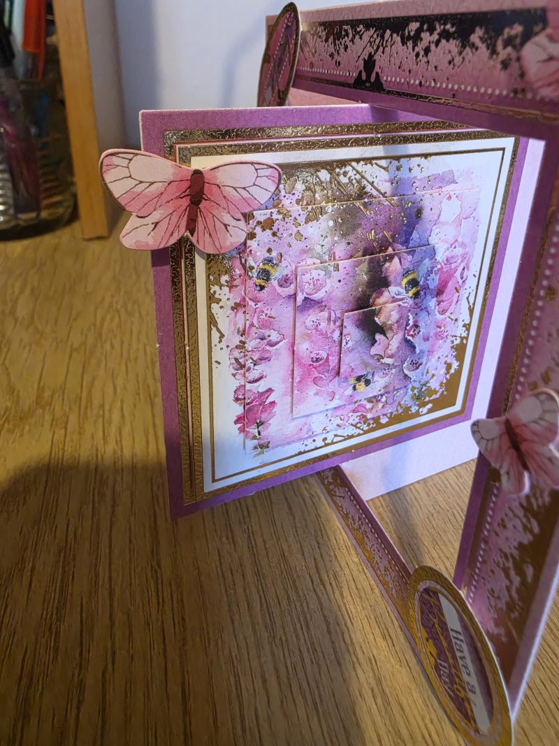 Handmade pink, lilac & gold floral Card with Butterflies