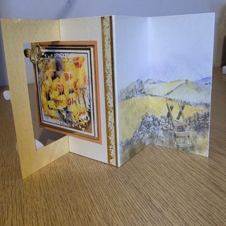 Handmade yellow & gold Card with Daffodils and Butterflies