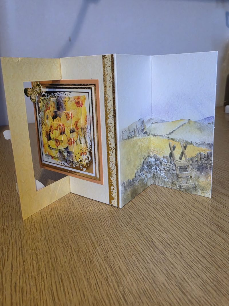 Handmade yellow & gold Card with Daffodils and Butterflies
