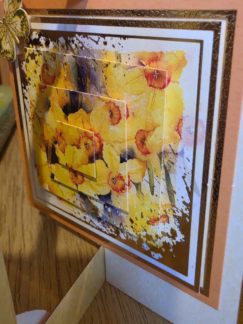 Handmade yellow & gold Card with Daffodils and Butterflies