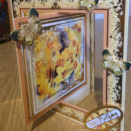 Handmade yellow & gold Card with Daffodils and Butterflies