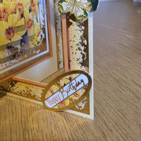 Handmade yellow & gold Card with Daffodils and Butterflies