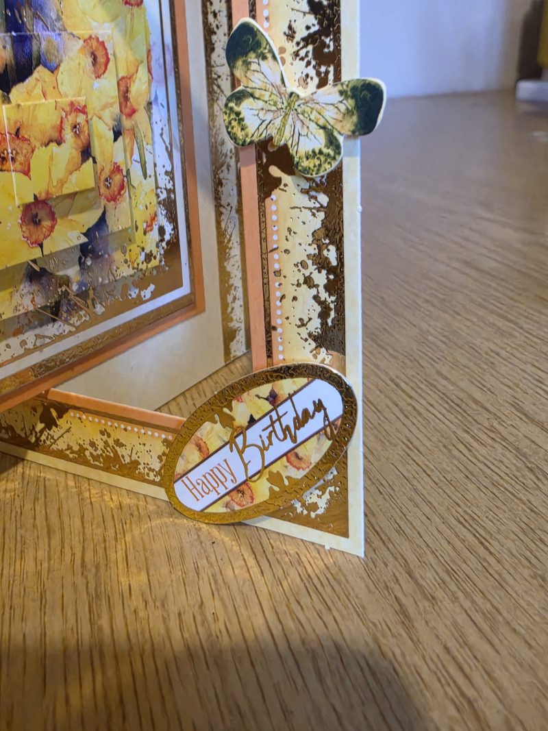 Handmade yellow & gold Card with Daffodils and Butterflies