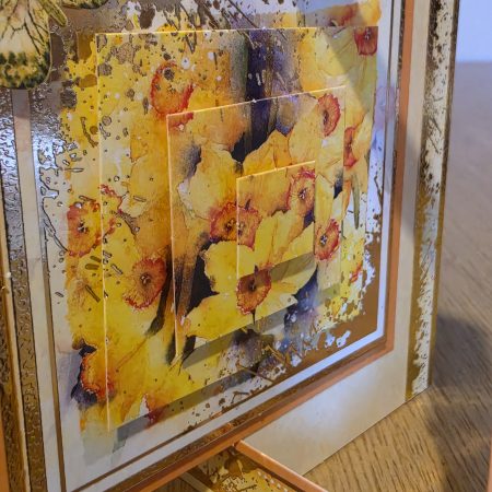 Handmade yellow & gold Card with Daffodils and Butterflies