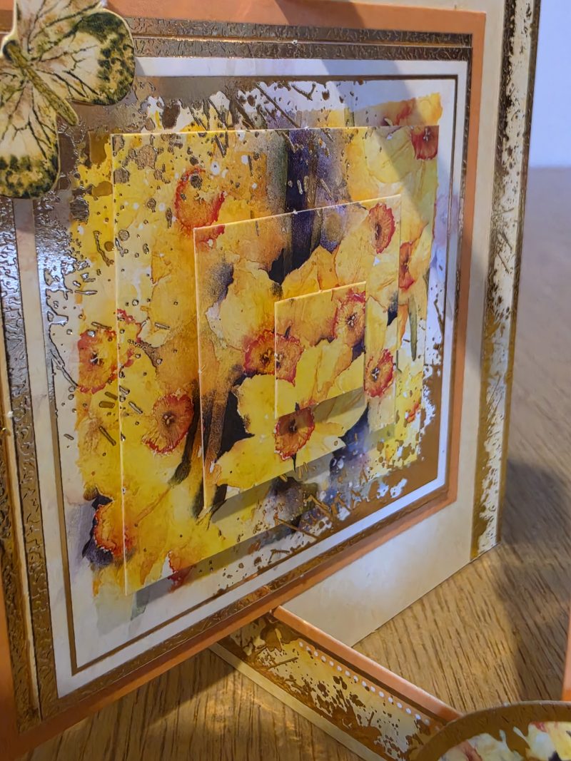 Handmade yellow & gold Card with Daffodils and Butterflies