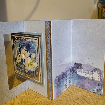 Handmade blue & gold floral Card with Butterflies